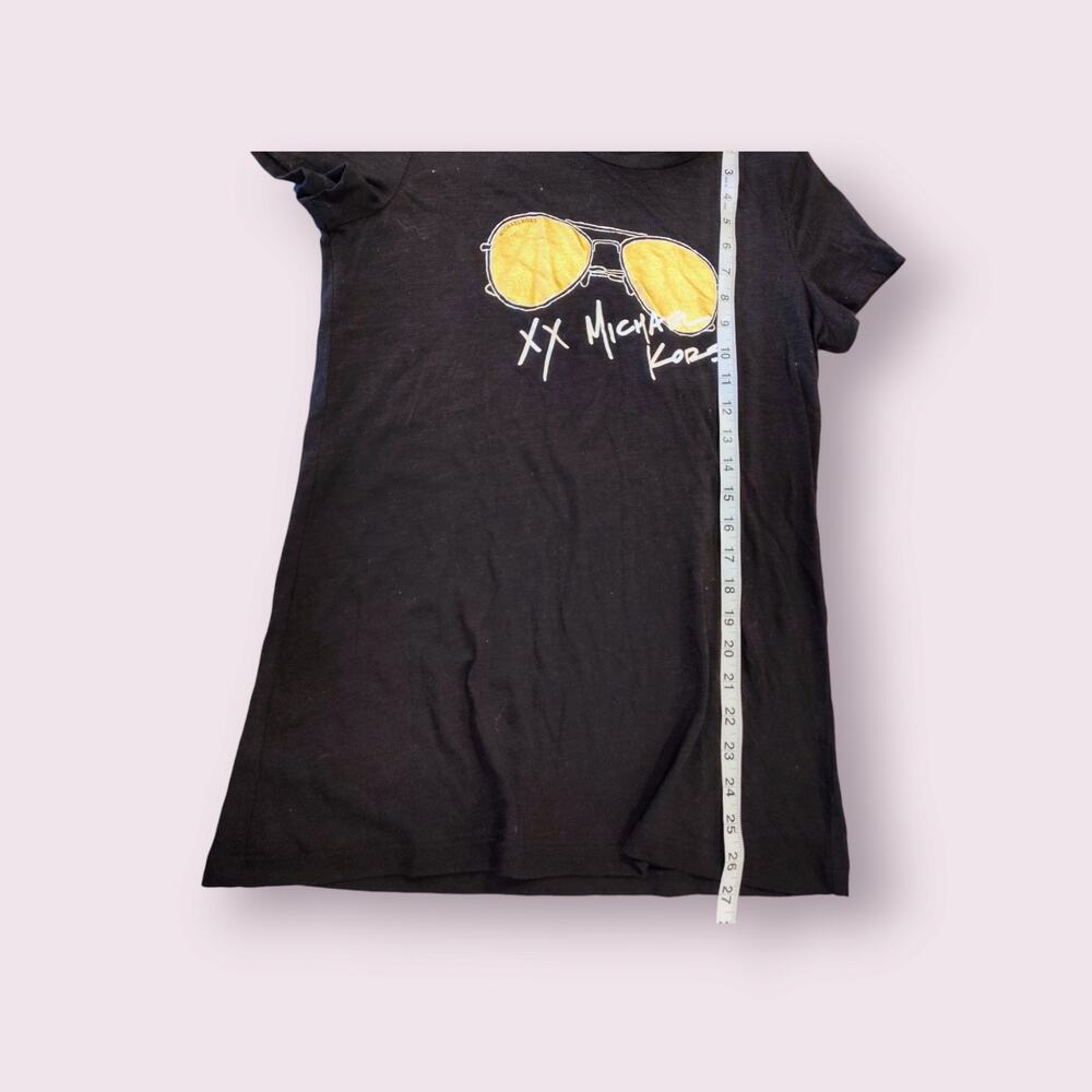 Michael Kors Logo Aviator Glasses T-Shirt Women's Medium Fitted Black Gold‎ - Picture 4 of 5